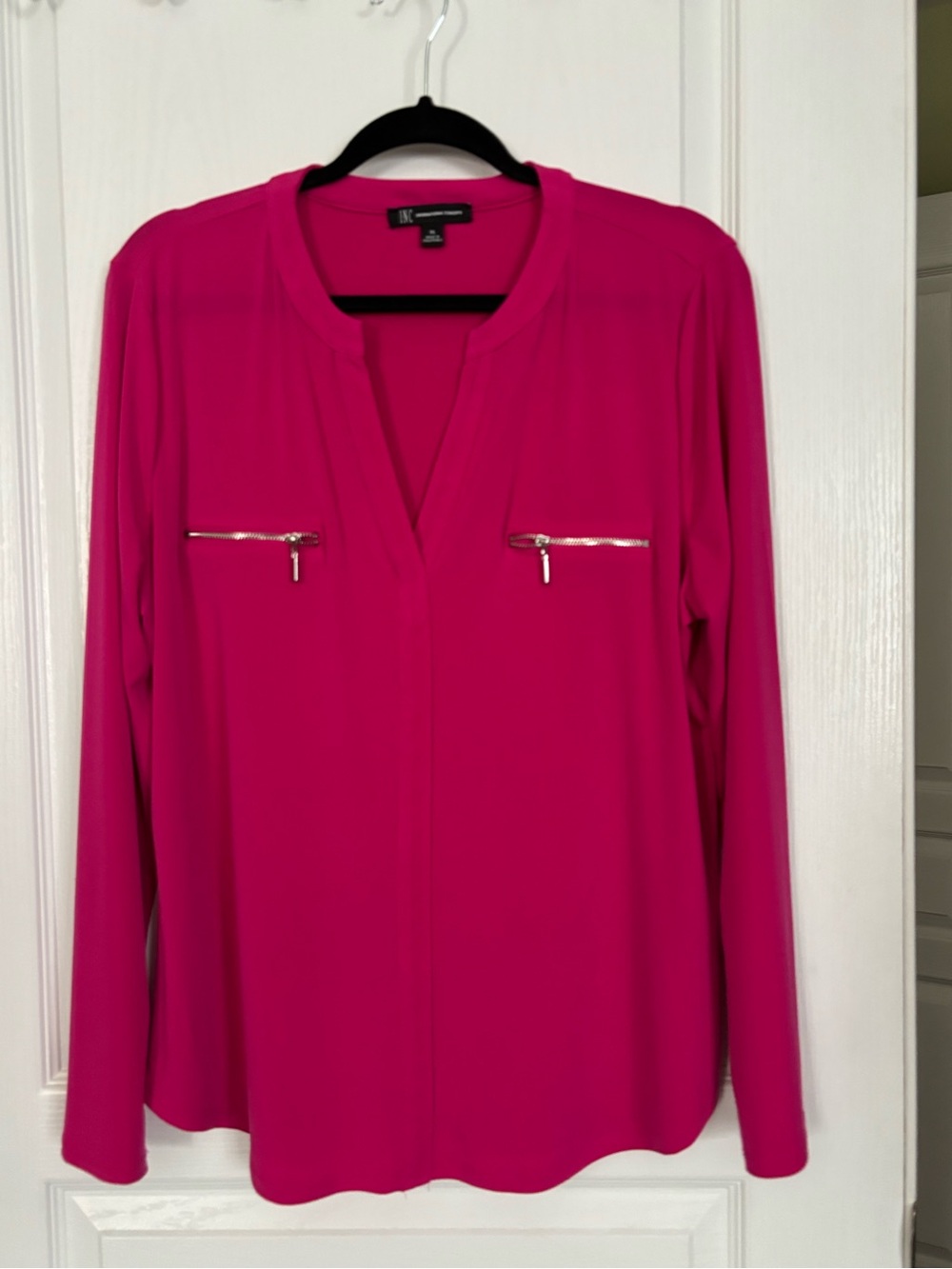 INC International Concepts Hot Pink Long-Sleeve Zip-Pocket Blouse